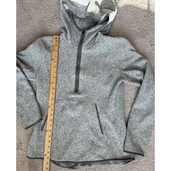 Lululemon Fleece & Thank You Hooded 1/4 Zip Heathered White / Battleship Size 10 - Picture 6 of 16